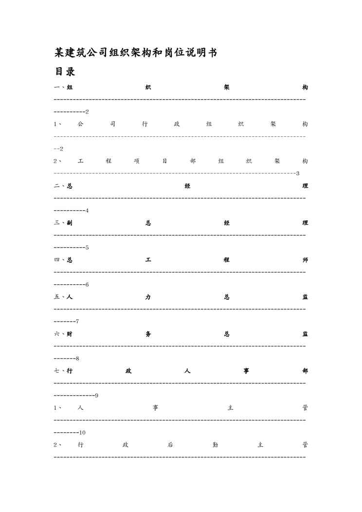 {人力资源岗位职责}公司组织架构图和岗位说明书建筑公司1609152479