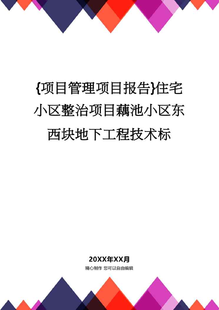 {项目管理项目报告}住宅小区整治项目藕池小区东西块地下工程技术标