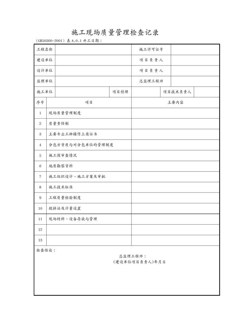 {品质管理制度表格}建筑工程施工质量验收规范检验批填写全套表格全国通用